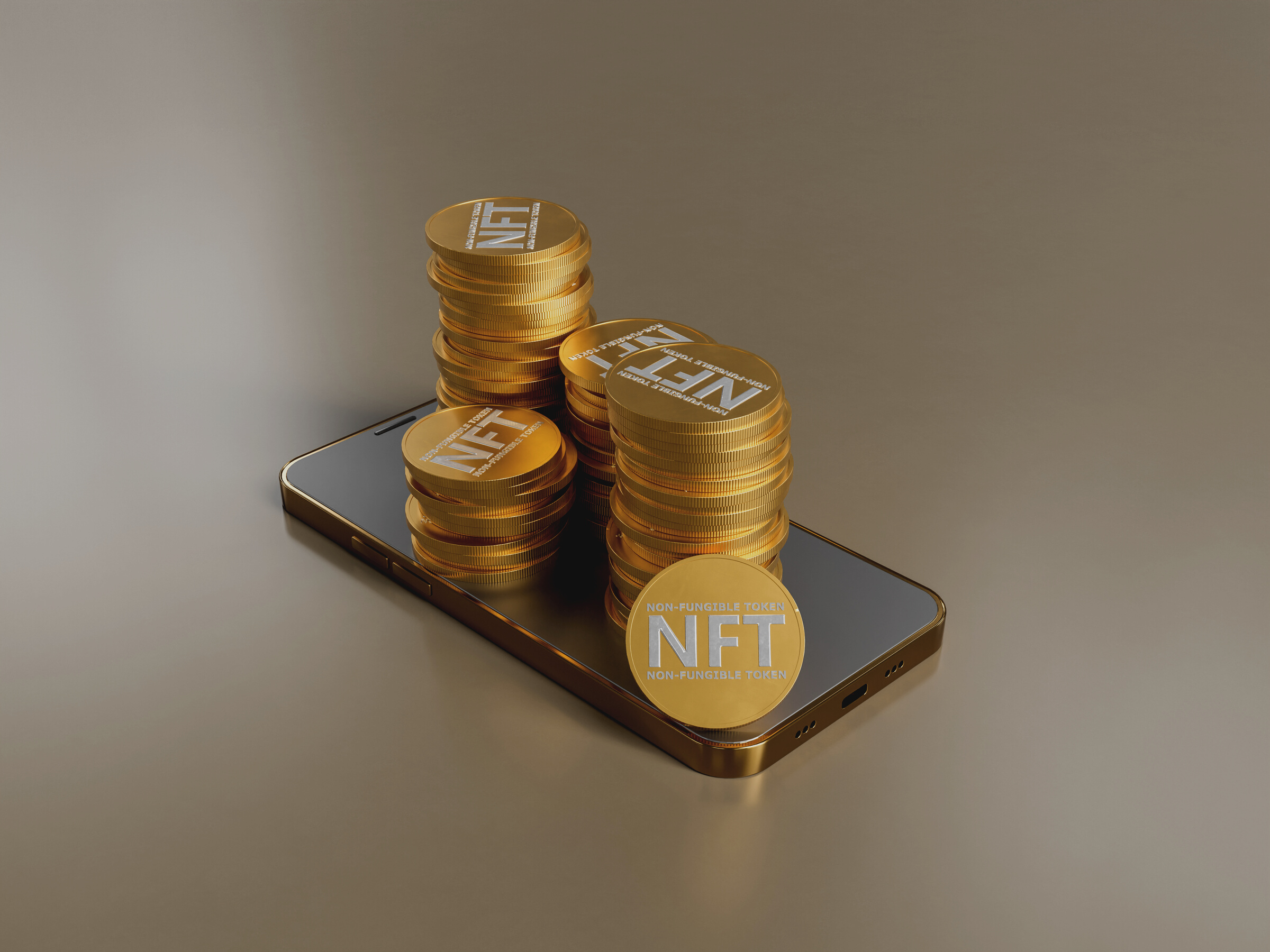 NFT Coins on Mobile Phone Screen